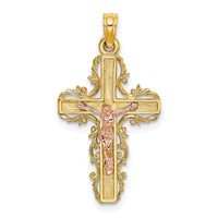 10K Two-Tone w/ Lace Trim Crucifix Charm-10K9055