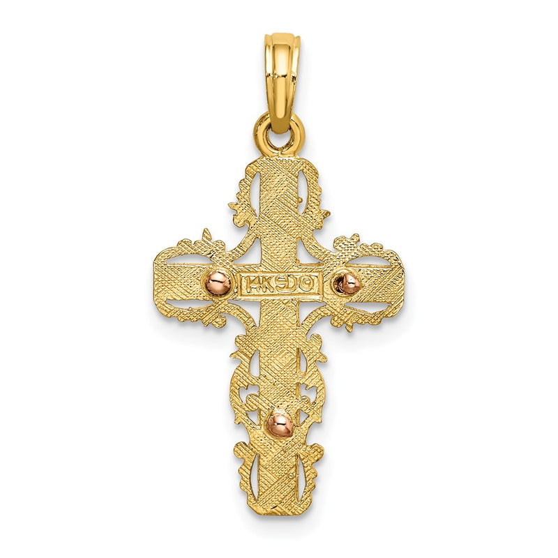 10K Two-Tone w/ Lace Trim Cross Charm-10K9059