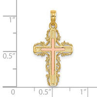 10K Two-Tone w/ Lace Trim Cross Charm-10K9059