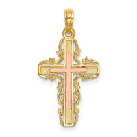10K Two-Tone w/ Lace Trim Cross Charm-10K9059