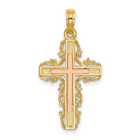 10K Two-Tone w/ Lace Trim Cross Charm-10K9059