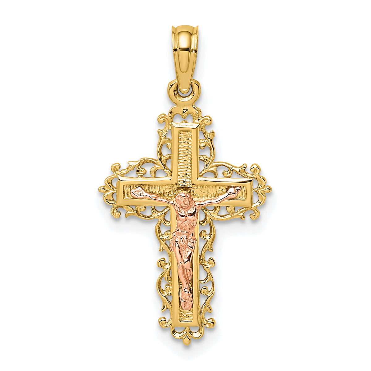 10K Two-Tone Crucifix W/ Lace Trim Charm-10K9061