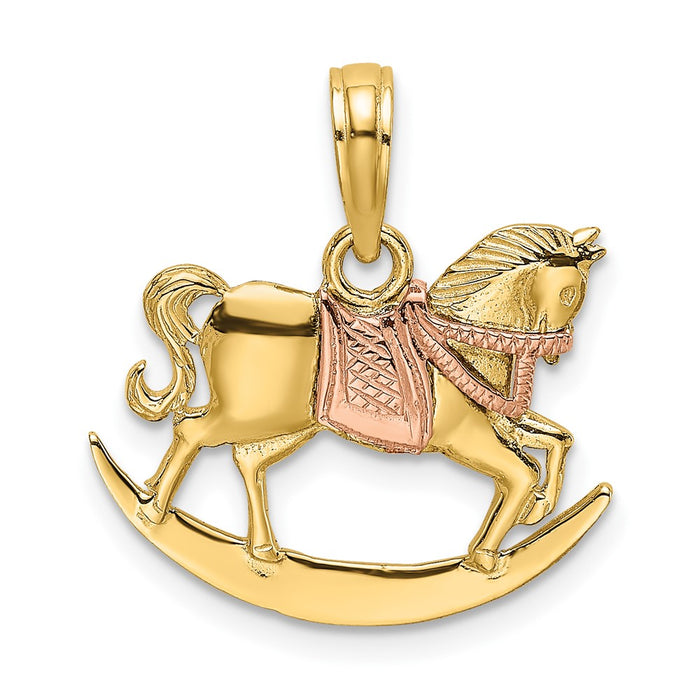 10k Two-Tone 2-D Rocking Horse w/ Saddle Charm-10K9063