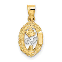10K Two-tone w/White Rhodium Rose In Oval Frame Charm-10K9066