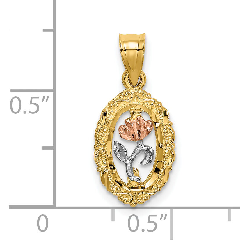 10K Two-tone w/White Rhodium Rose In Oval Frame Charm-10K9066