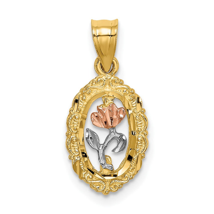 10K Two-tone w/White Rhodium Rose In Oval Frame Charm-10K9066