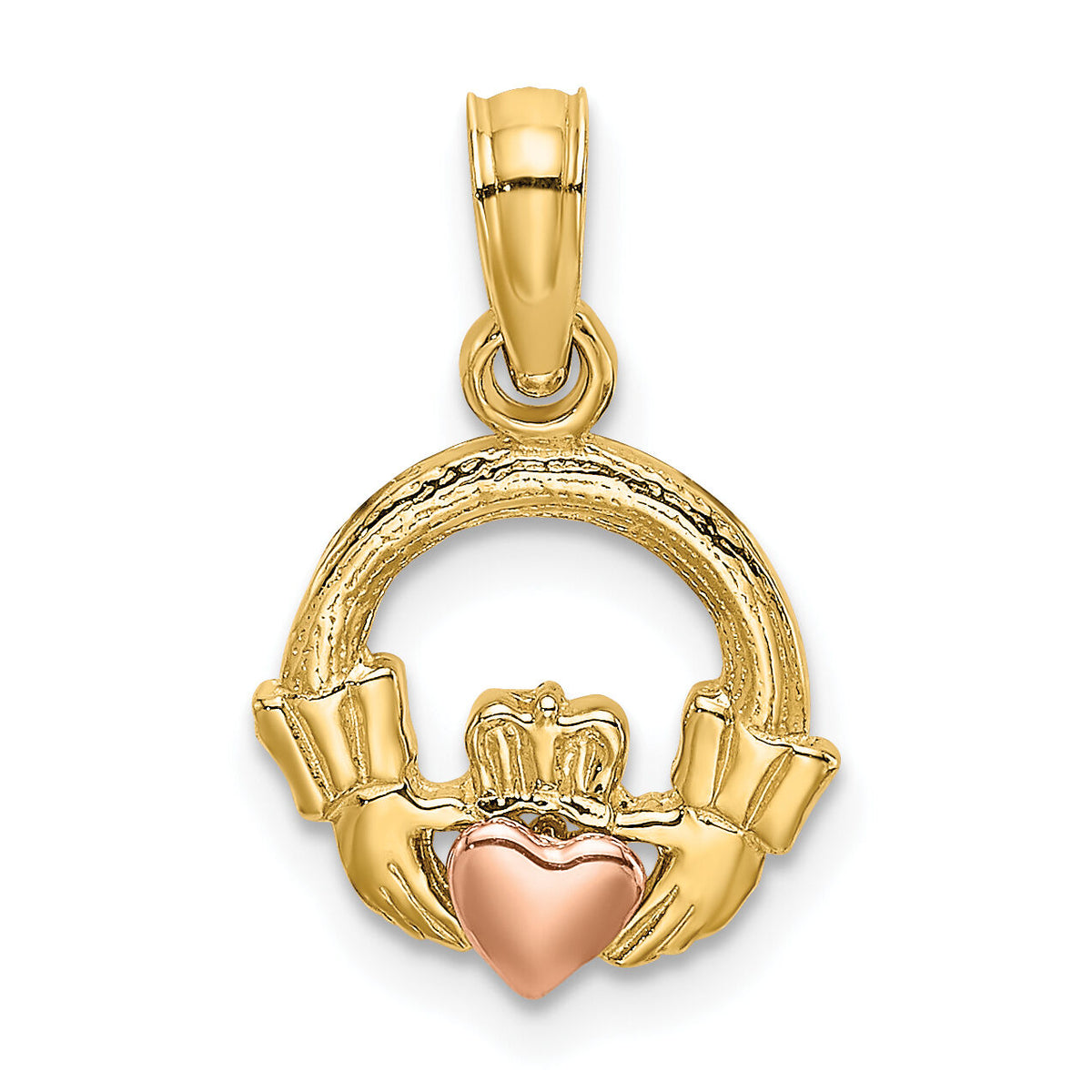 10k Two-Tone Claddagh w/ Heart Charm-10K9070