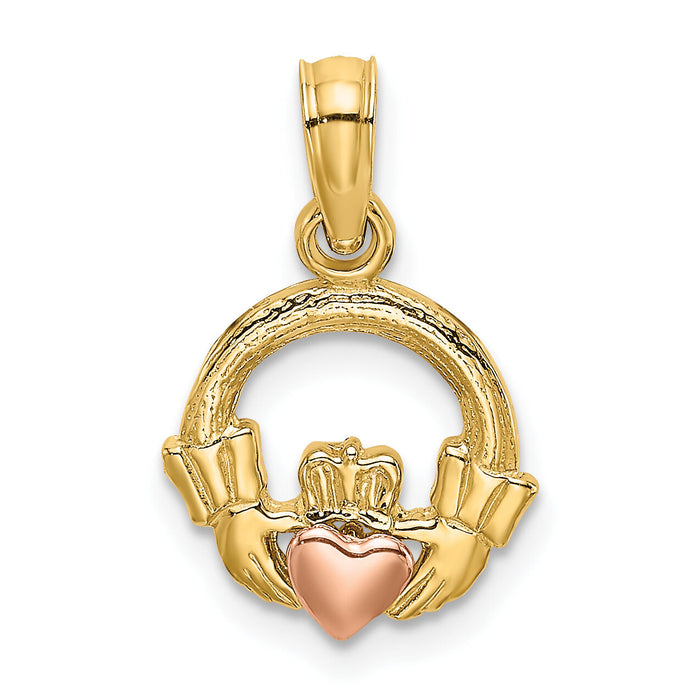 10k Two-Tone Claddagh w/ Heart Charm-10K9070