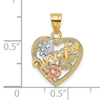 10k Two-Tone w/White Rodium #1 WIFE In Heart Charm-10K9071