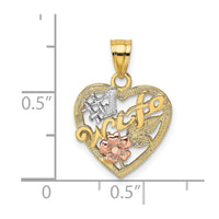 10k Two-Tone w/White Rodium #1 WIFE In Heart Charm-10K9071