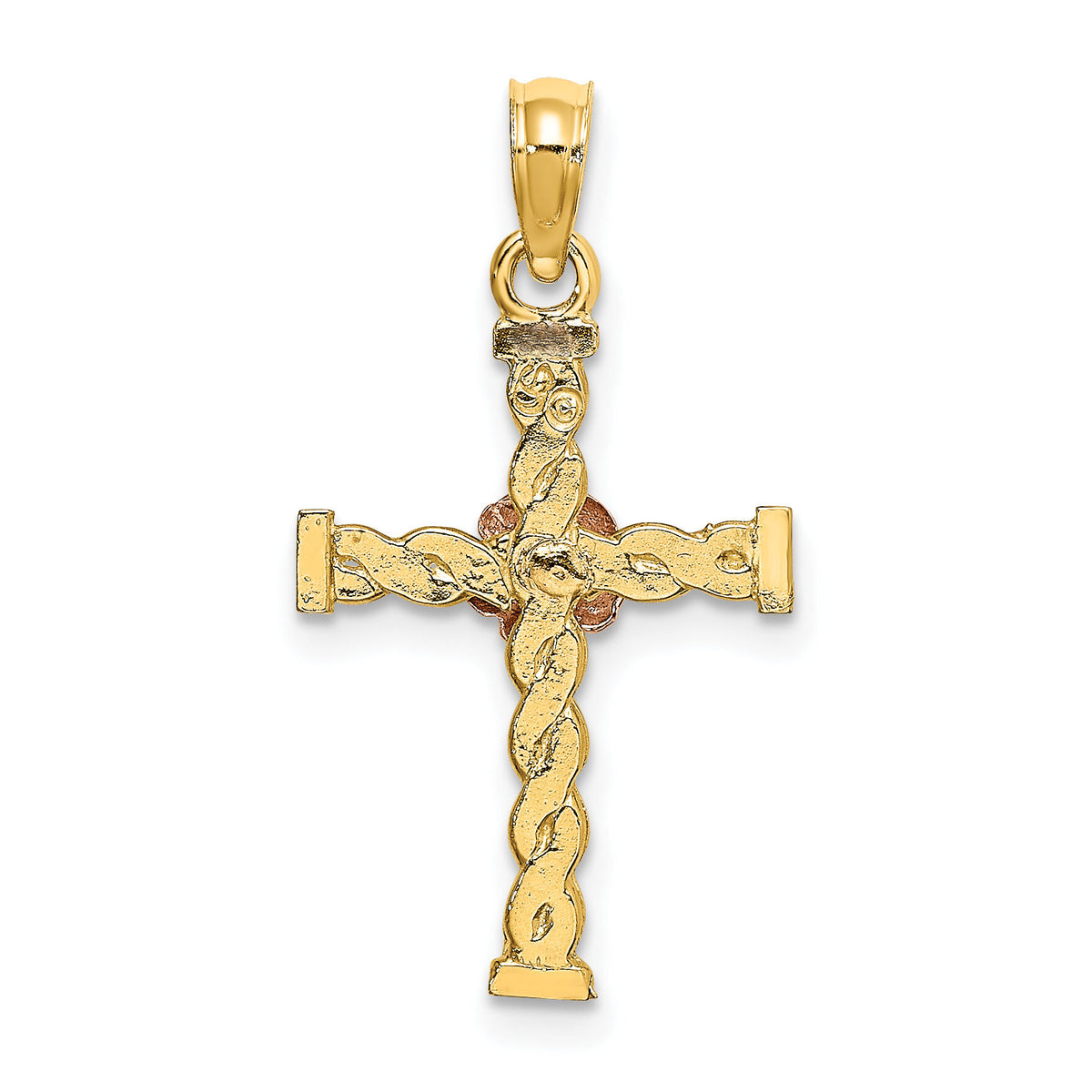 10K Two-Tone Twisted Cross w/ Flower Charm-10K9082