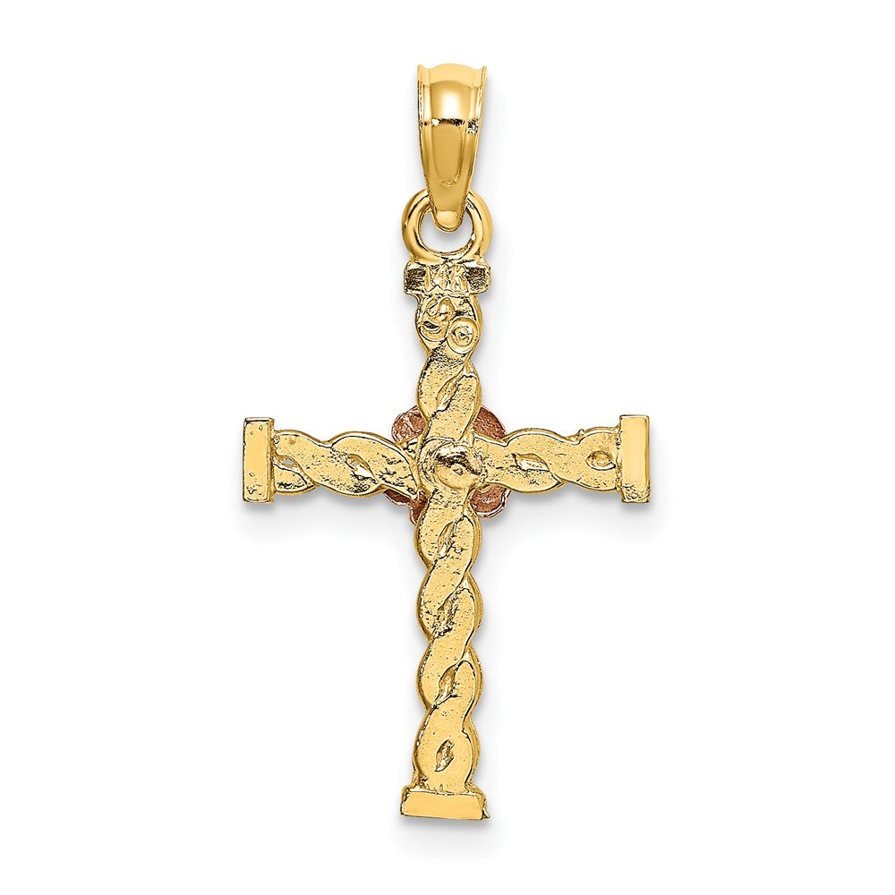 10K Two-Tone Twisted Cross w/ Flower Charm-10K9082