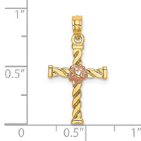 10K Two-Tone Twisted Cross w/ Flower Charm-10K9082