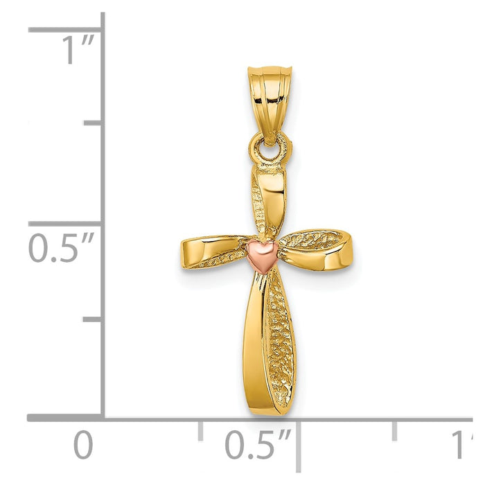 10k Two-Tone Twisted Cross w/ Heart Charm-10K9090
