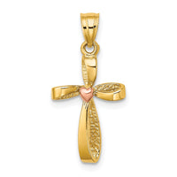 10k Two-Tone Twisted Cross w/ Heart Charm-10K9090