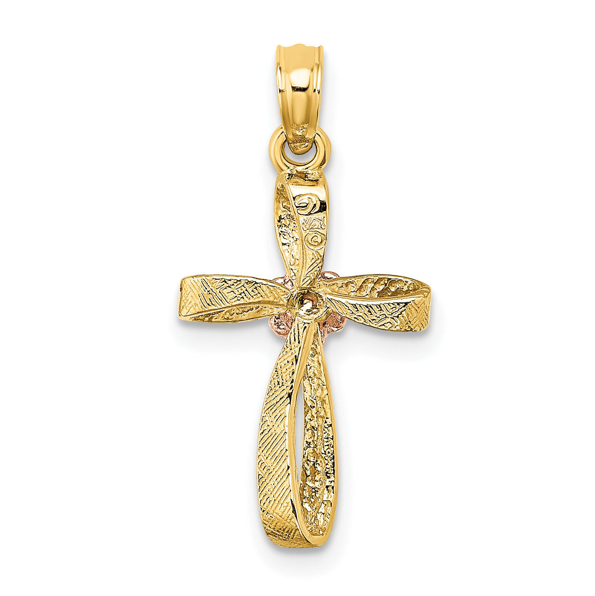 10K Two-Tone Twisted Cross w/ Heart Charm-10K9091