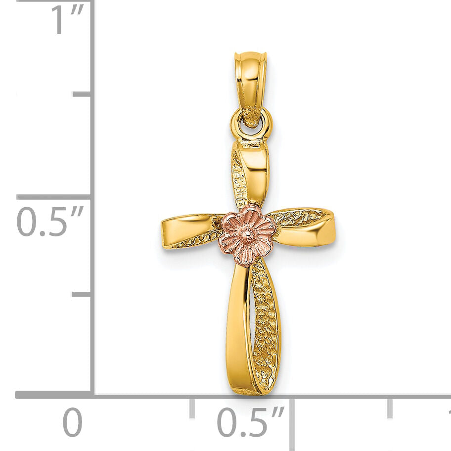 10K Two-Tone Twisted Cross w/ Heart Charm-10K9091