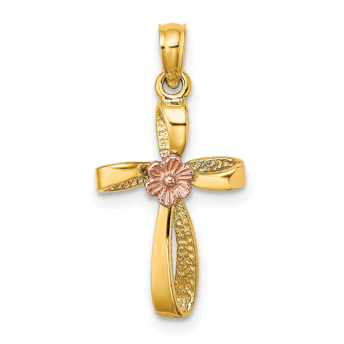 10K Two-Tone Twisted Cross w/ Heart Charm-10K9091
