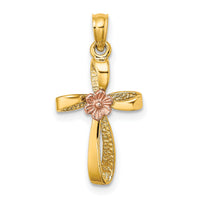 10K Two-Tone Twisted Cross w/ Heart Charm-10K9091