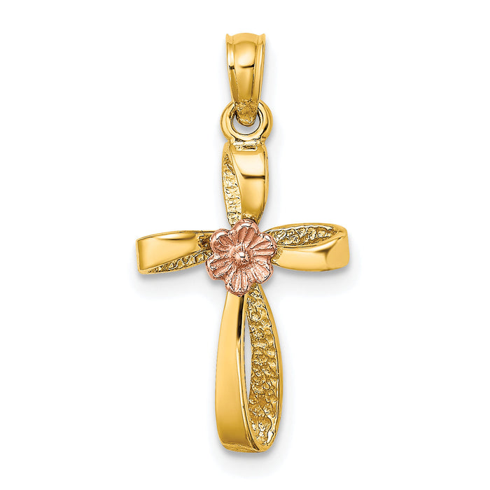 10K Two-Tone Twisted Cross w/ Heart Charm-10K9091