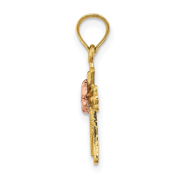 10k Two-Tone Cross w/ Small Flower Charm-10K9097