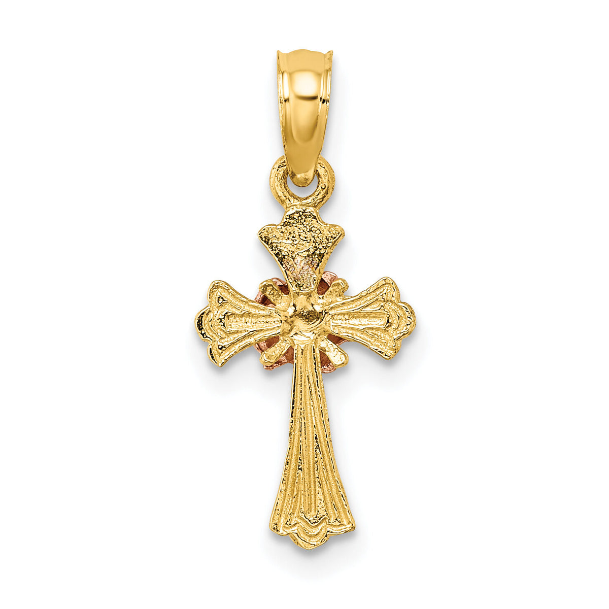 10k Two-Tone Cross w/ Small Flower Charm-10K9097