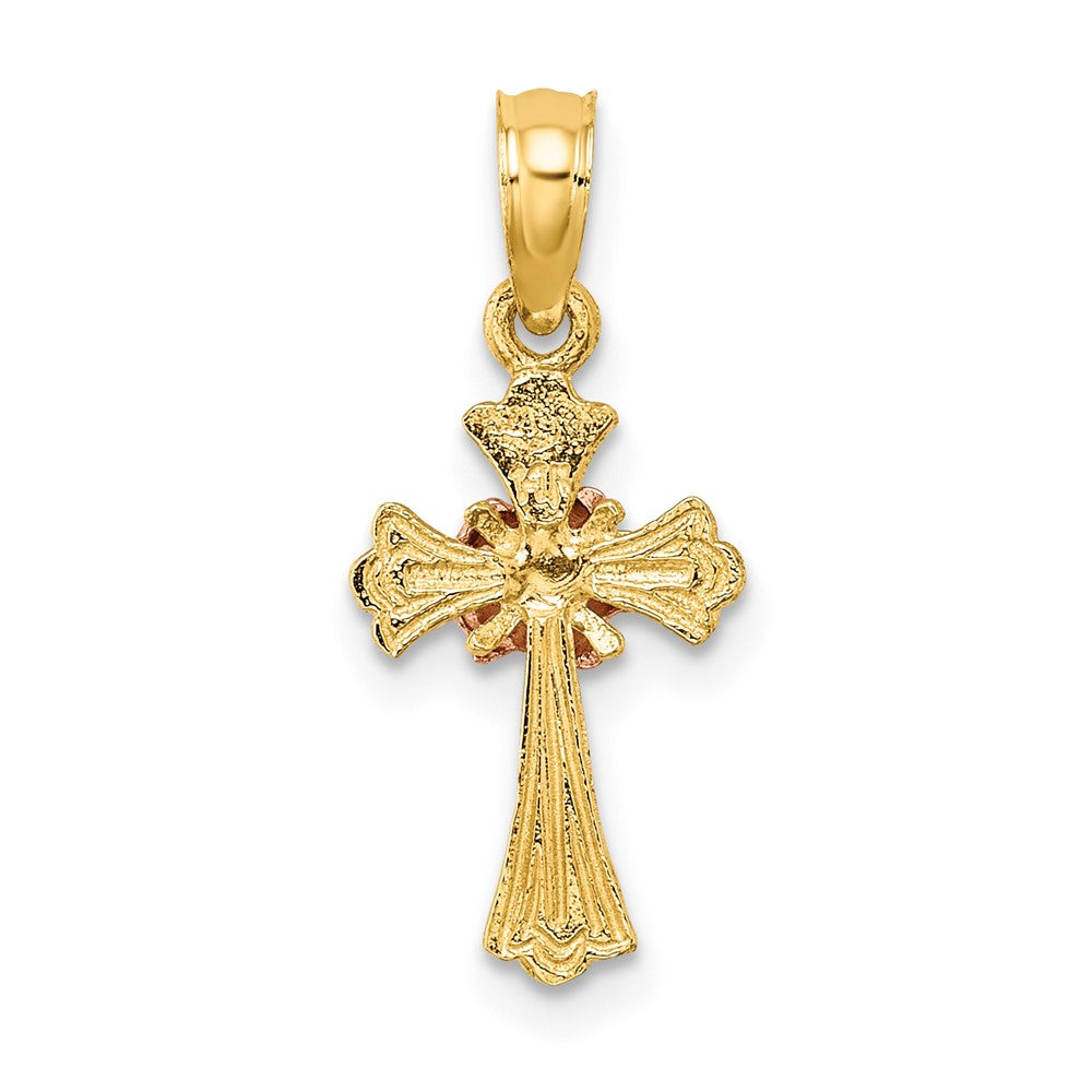 10k Two-Tone Cross w/ Small Flower Charm-10K9097