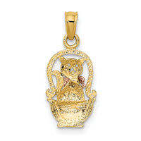 10k Two-Tone Cat w/ Bow In Basket Charm-10K9102