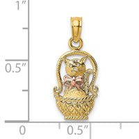 10k Two-Tone Cat w/ Bow In Basket Charm-10K9102