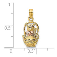 10k Two-Tone Cat w/ Bow In Basket Charm-10K9102