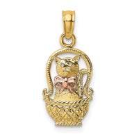 10k Two-Tone Cat w/ Bow In Basket Charm-10K9102