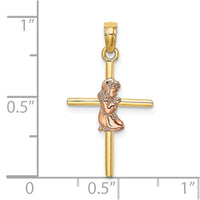 10K Two-Tone 2-D Girl On Cross Charm-10K9108