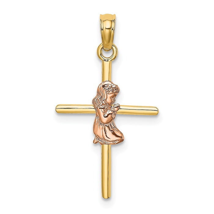 10K Two-Tone 2-D Girl On Cross Charm-10K9108