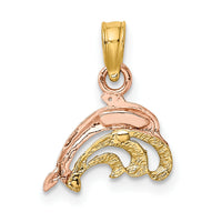 10K Two-Tone W/White Rhodium Dolphin and Wave Charm-10K9110