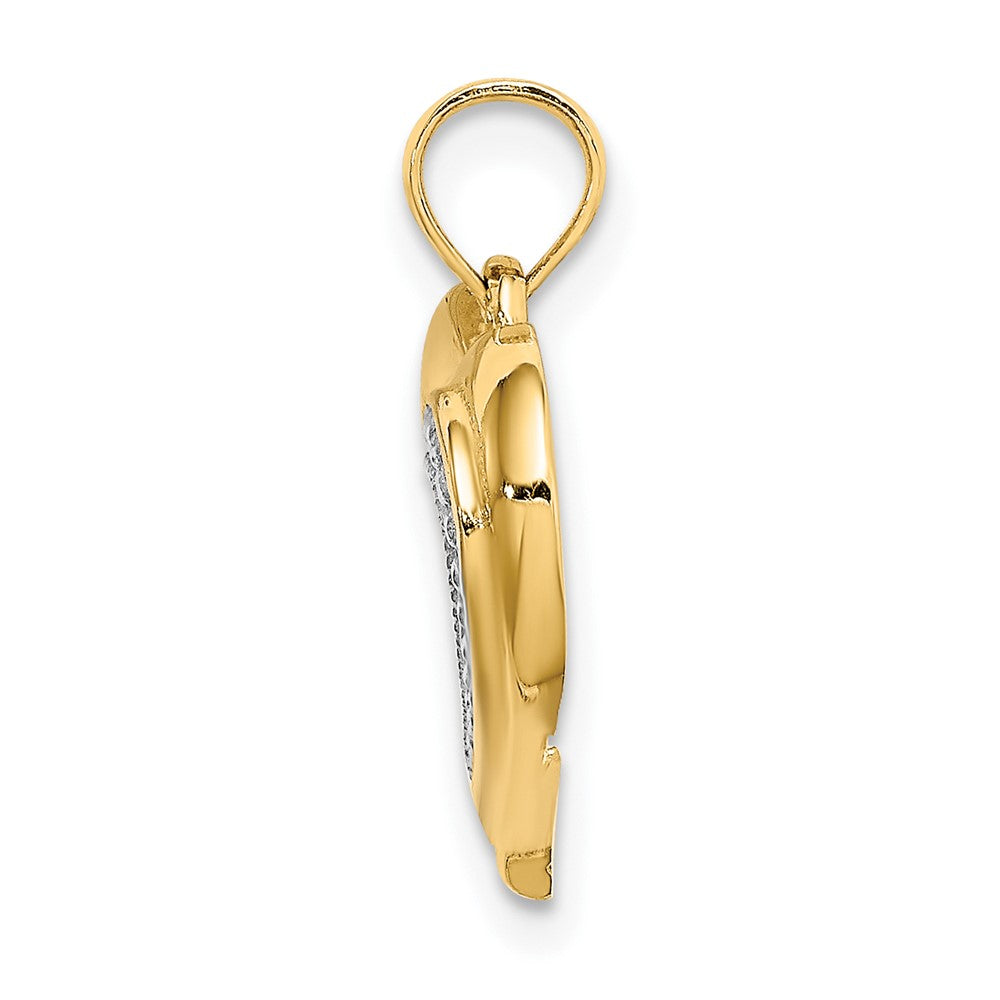 10K W/ Rhodium Polished and Textured Heart Charm-10K9124