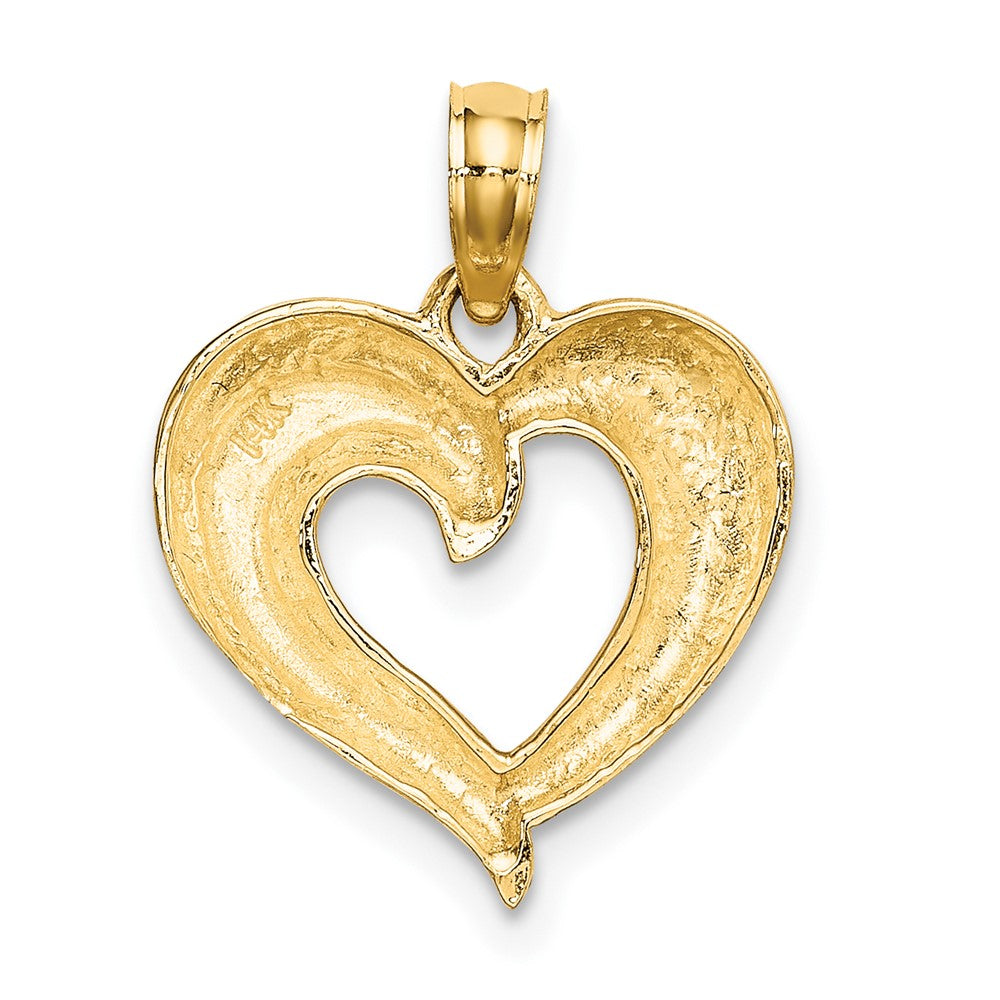 10K W/ Rhodium Polished and Textured Heart Charm-10K9124