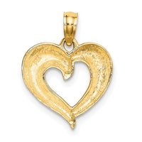 10K W/ Rhodium Polished and Textured Heart Charm-10K9124