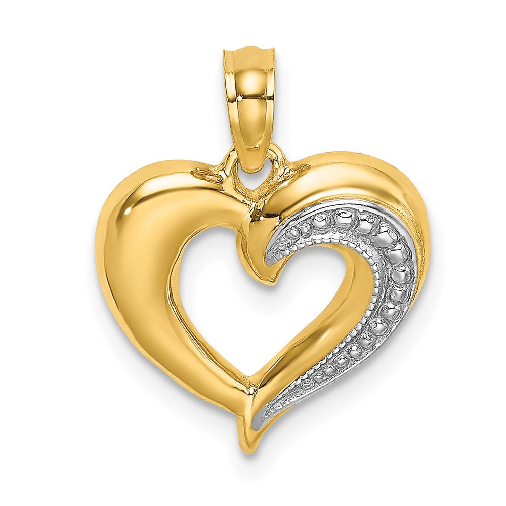 10K W/ Rhodium Polished and Textured Heart Charm-10K9124