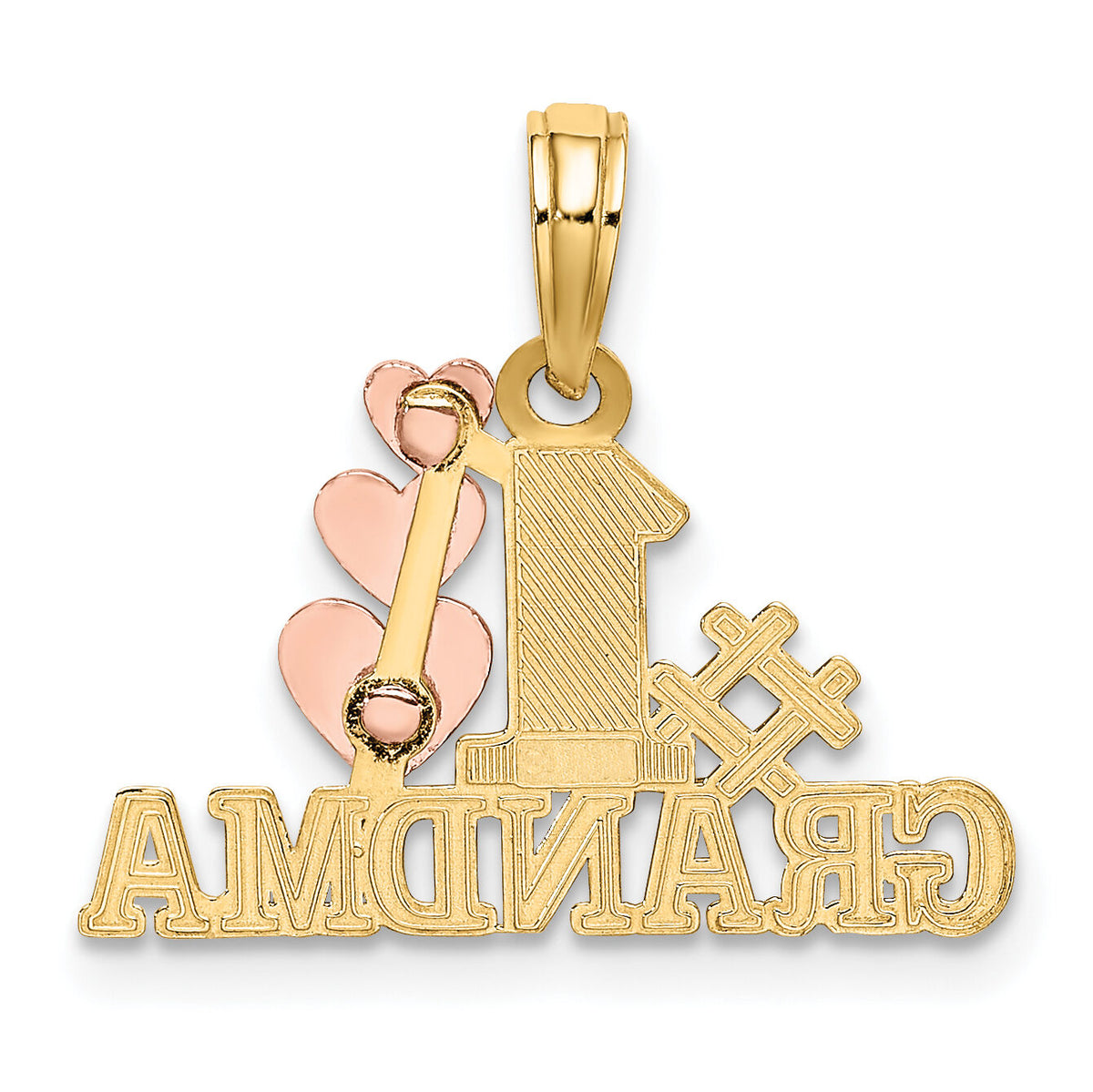 10k Two-Tone #1 GRANDMA w/ Three Hearts Charm-10K9129