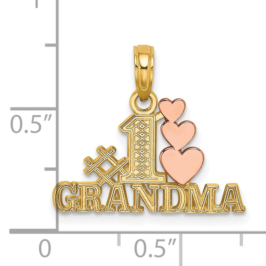 10k Two-Tone #1 GRANDMA w/ Three Hearts Charm-10K9129