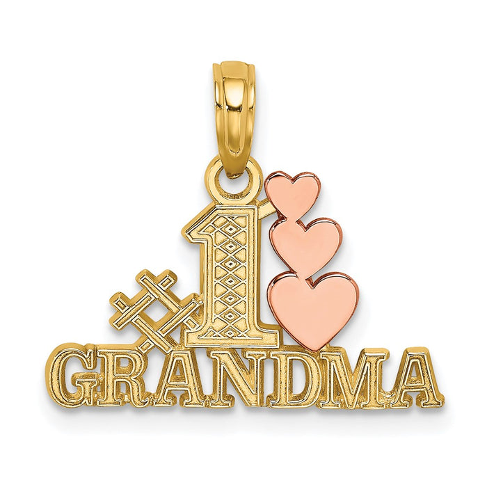 10k Two-Tone #1 GRANDMA w/ Three Hearts Charm-10K9129