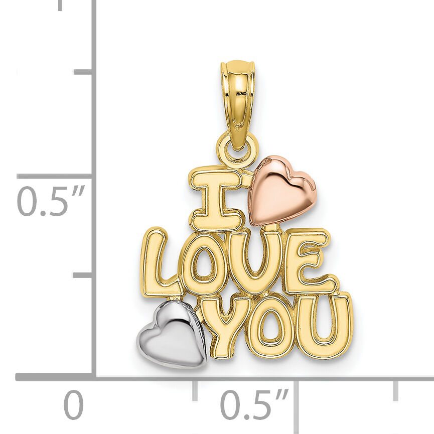 10K Two-tone w/Rhodium I LOVE YOU  W/ Hearts Charm-10K9130