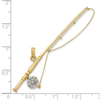 10K w/Rhodium 3-D Fly Rod Fishing Pole Charm-10K9132