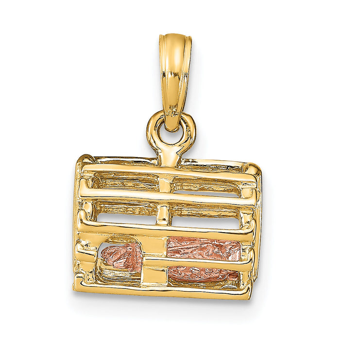 10K Two-tone 3D Lobster Trap W/Moveable Lobster Pendant-10K9135