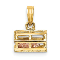 10K Two-tone 3D Lobster Trap W/Moveable Lobster Pendant-10K9136