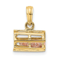 10K Two-tone 3D Lobster Trap W/Moveable Lobster Pendant-10K9136