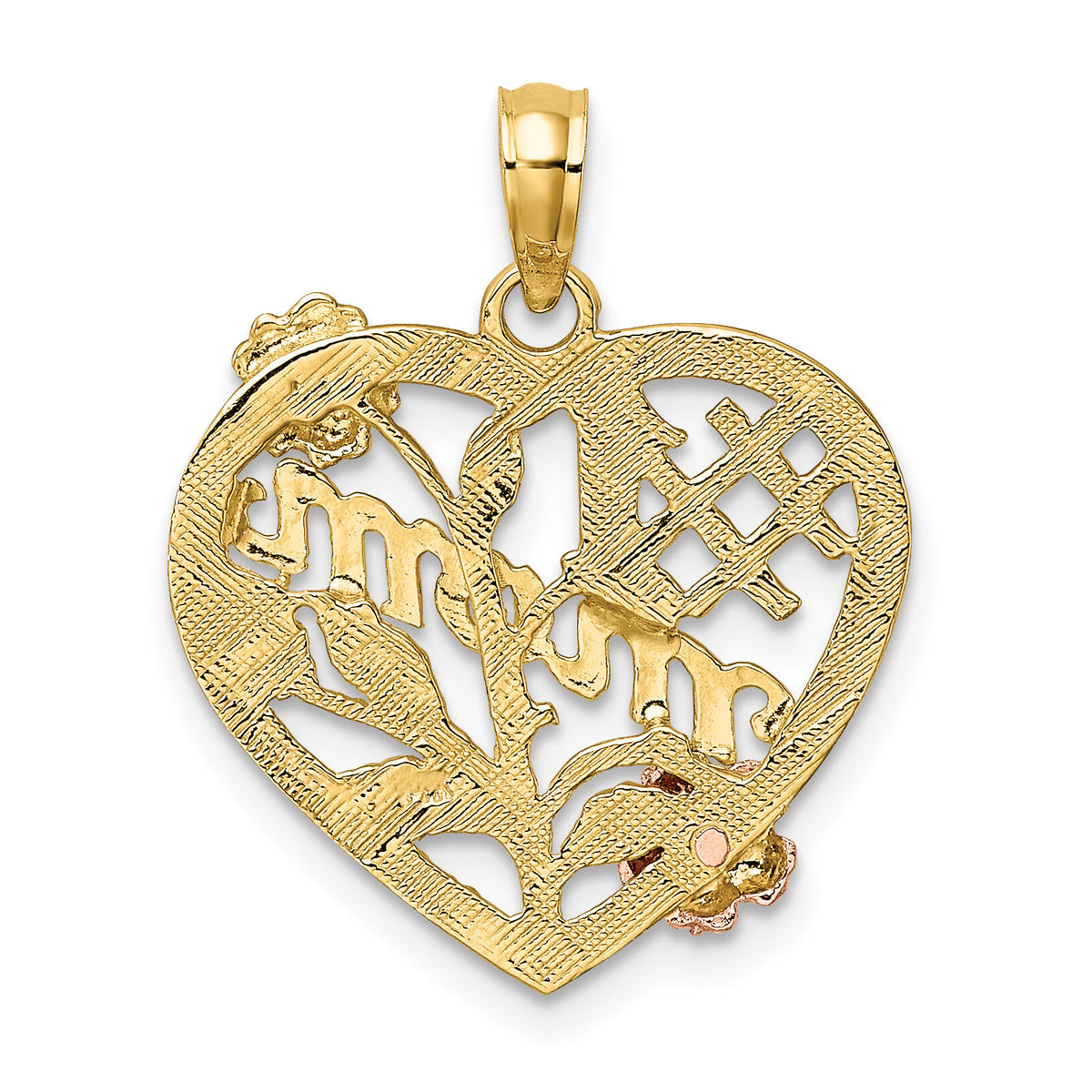 10k Two-tone w/White Rhodium #1 MOM Heart w/ Flower Charm-10K9141