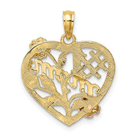 10k Two-tone w/White Rhodium #1 MOM Heart w/ Flower Charm-10K9141