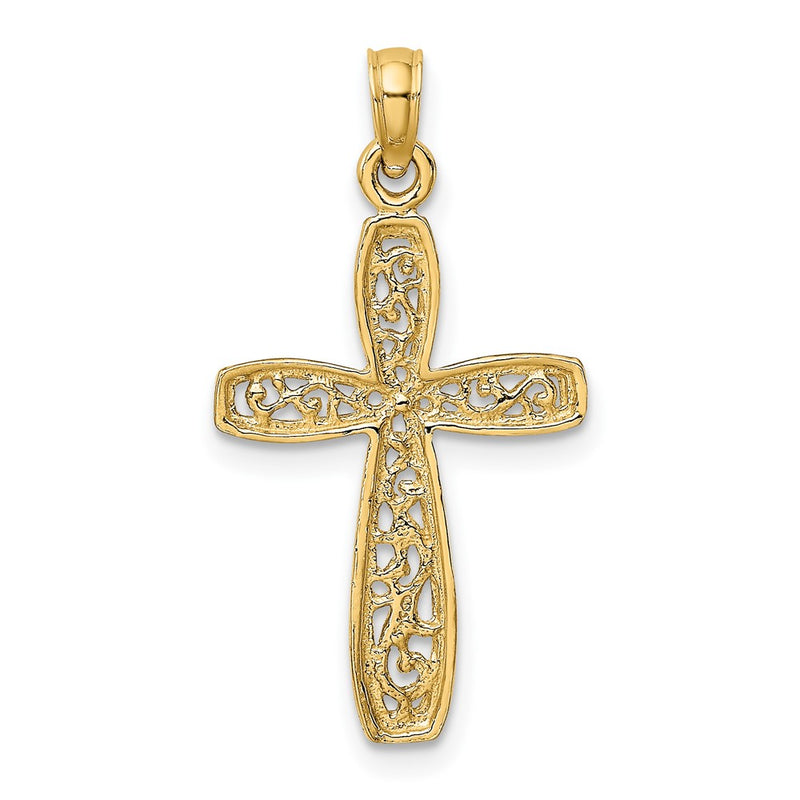 10K W/ Rhodium Filigree Cross Charm-10K9149