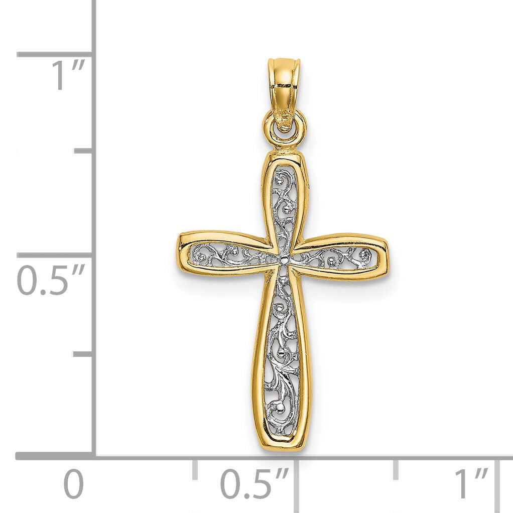 10K W/ Rhodium Filigree Cross Charm-10K9149